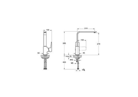 VitrA Root Square A42753ENR BluEco Mutfak Eviye Bataryası, Krom